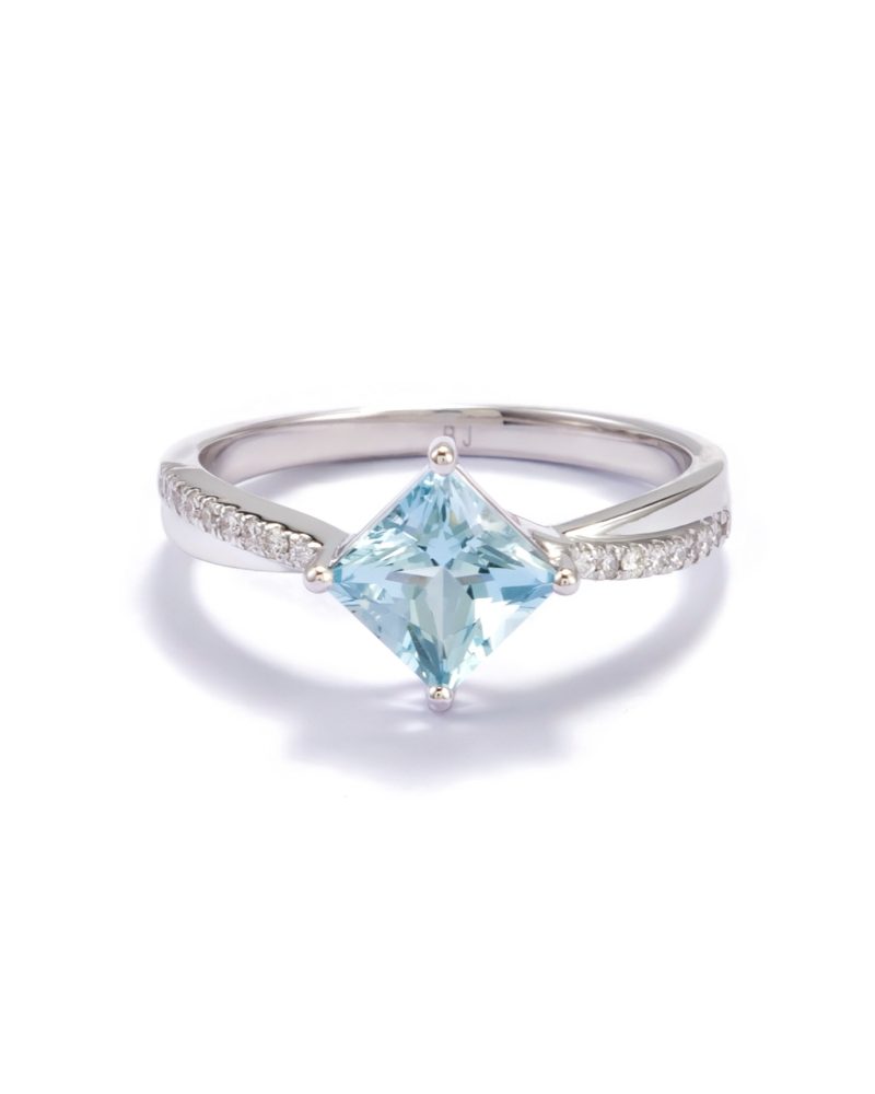 Princess Cut Aquamarine Diamond Ring