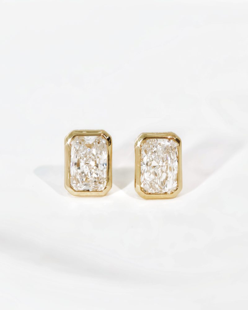 Radiant Cut Diamond Bezel Stud Earrings