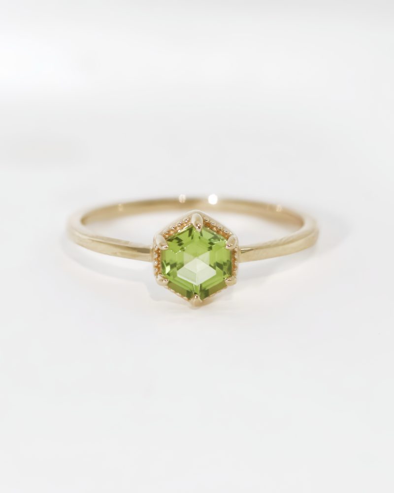 Milgrain Hexagon Peridot Ring 14K 18K Solid Gold Handmade Gemstone Ring
