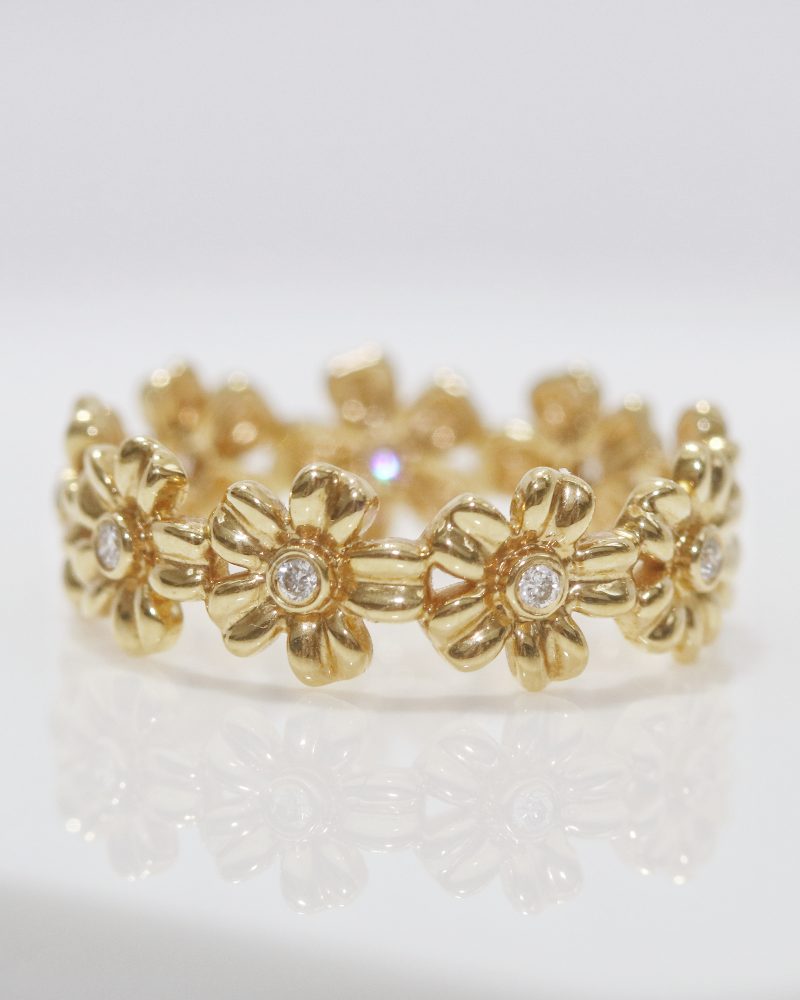 Daisy Flower Half Eternity Diamond Ring