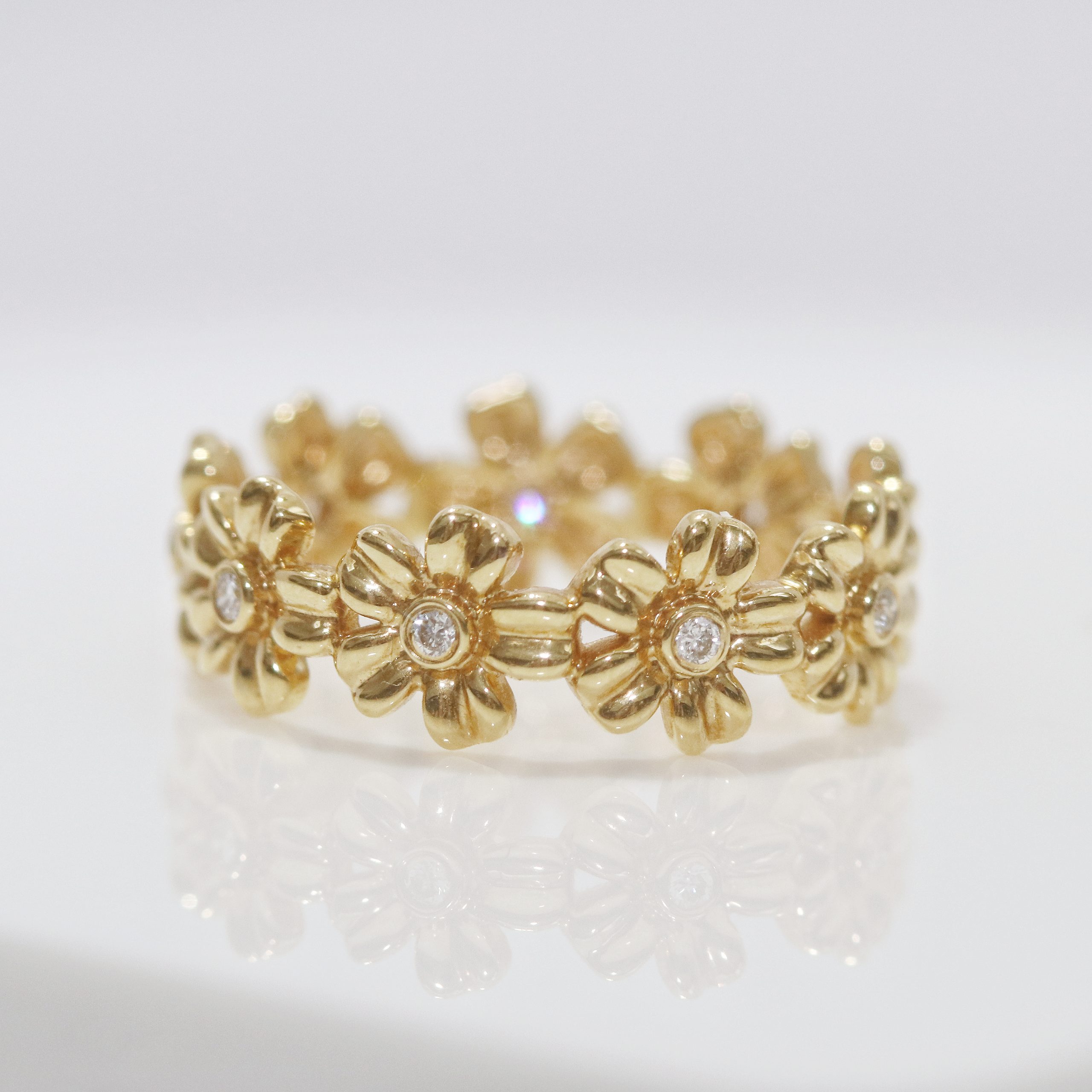 Daisy Flower Half Eternity Diamond Ring | 14K/18K Diamond Band