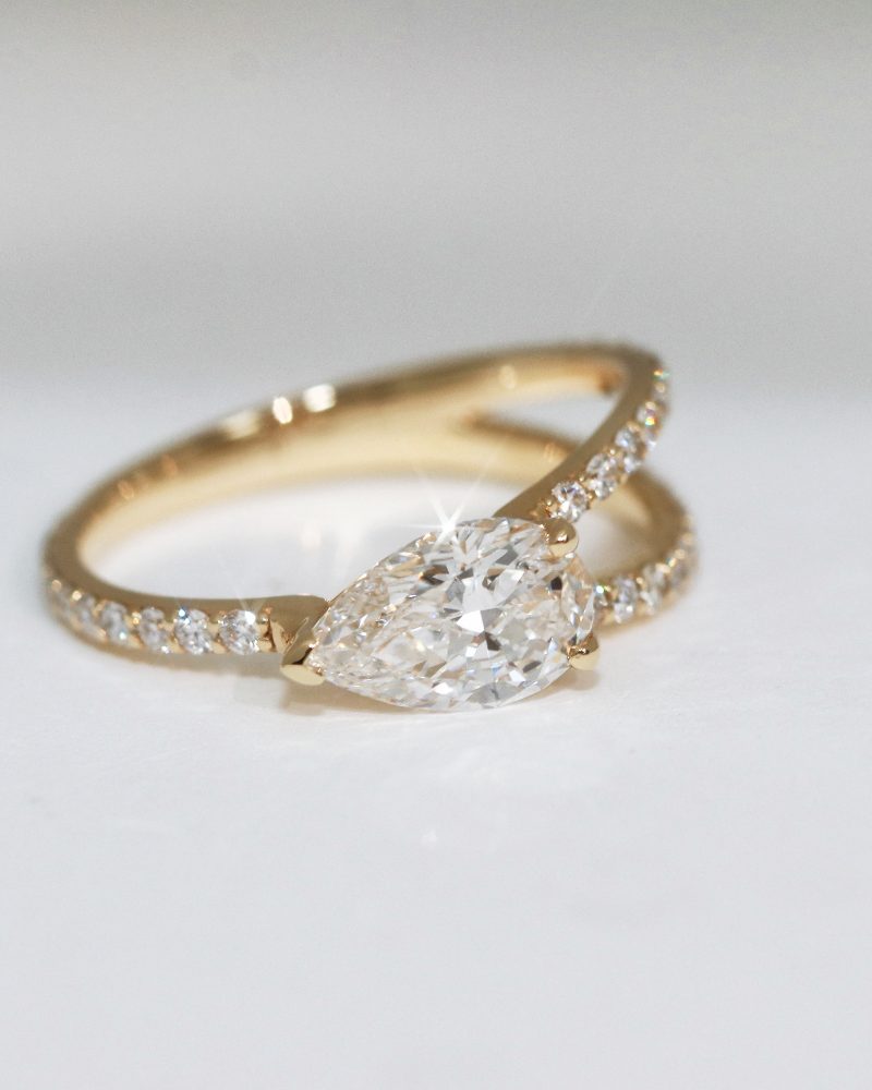 Pear Shape Diamond Y Shank Ring 14K 18K Solid Gold