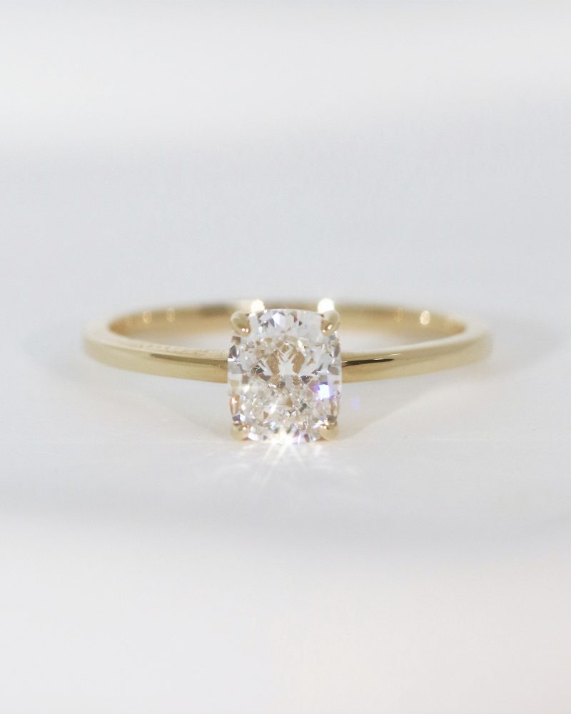 Cushion Cut Diamond Solitaire Ring 14K 18K Solid Gold