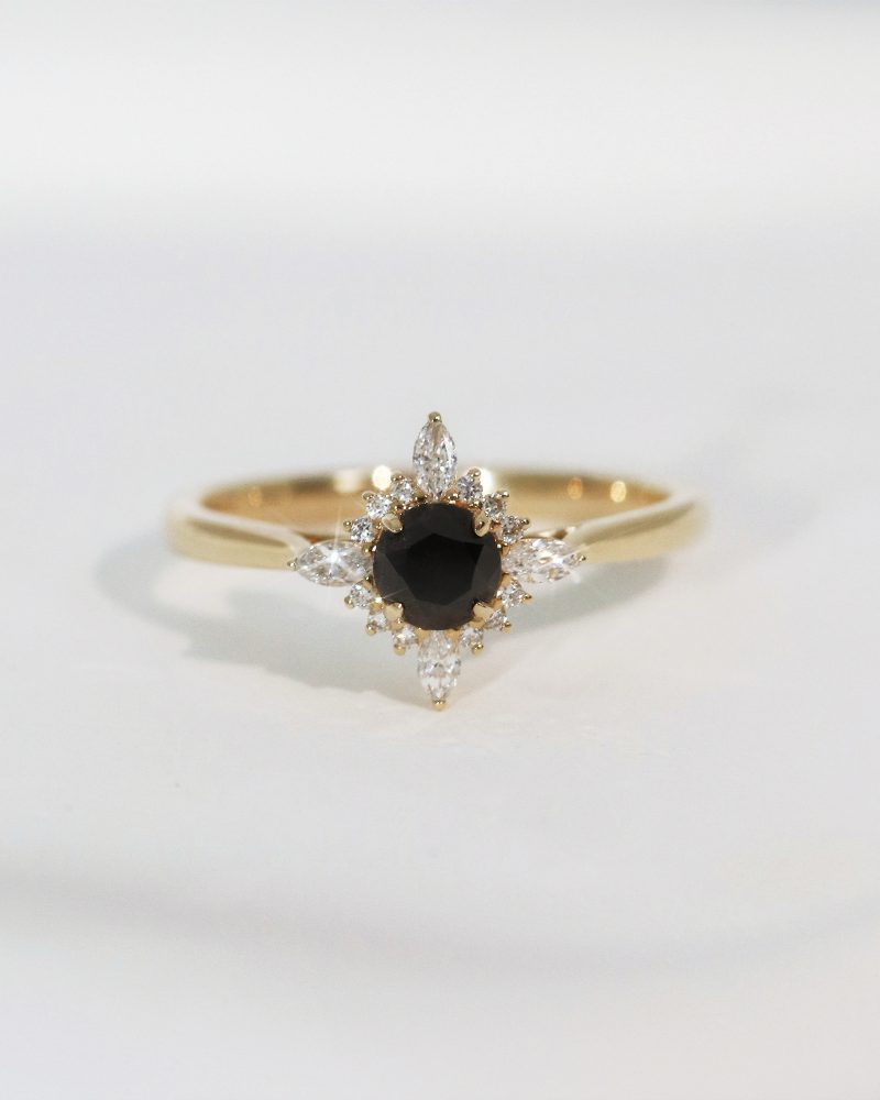 Black & White Diamond Starry Ring 14K 18K Solid Gold