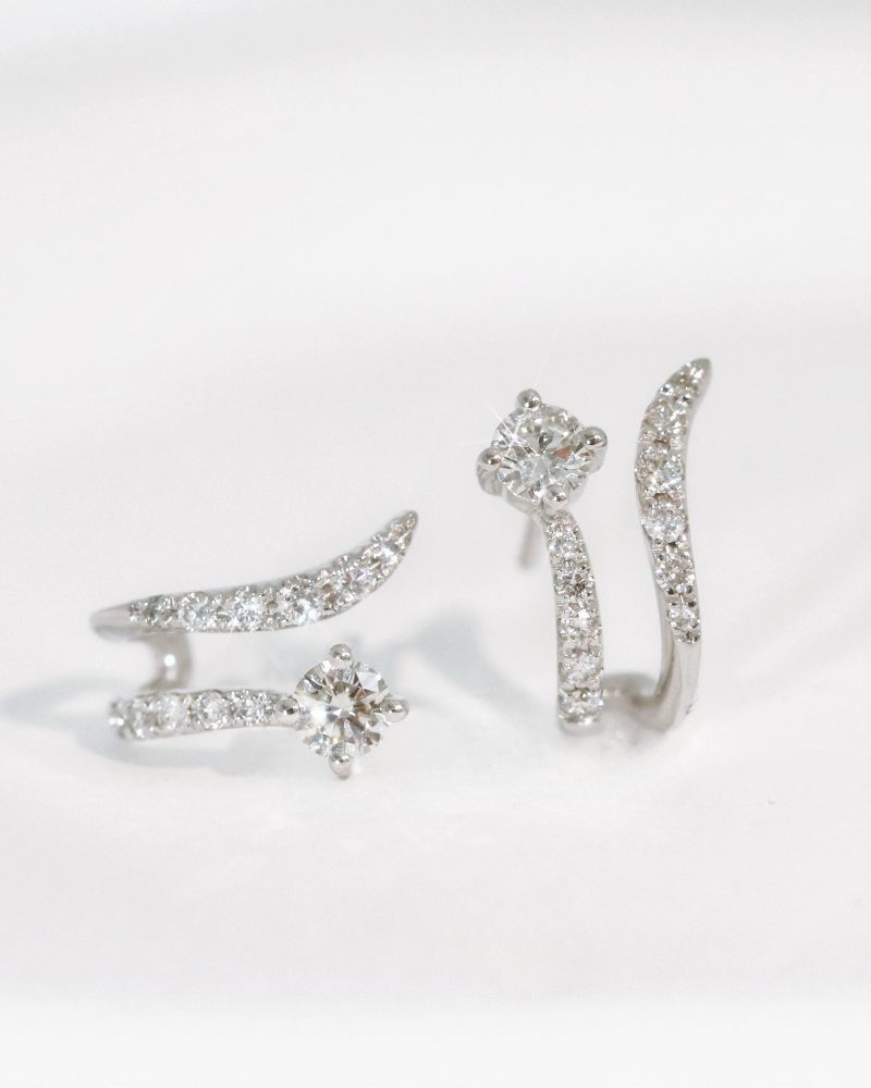 Double Band Half Open Cuff Diamond Stud Earrings