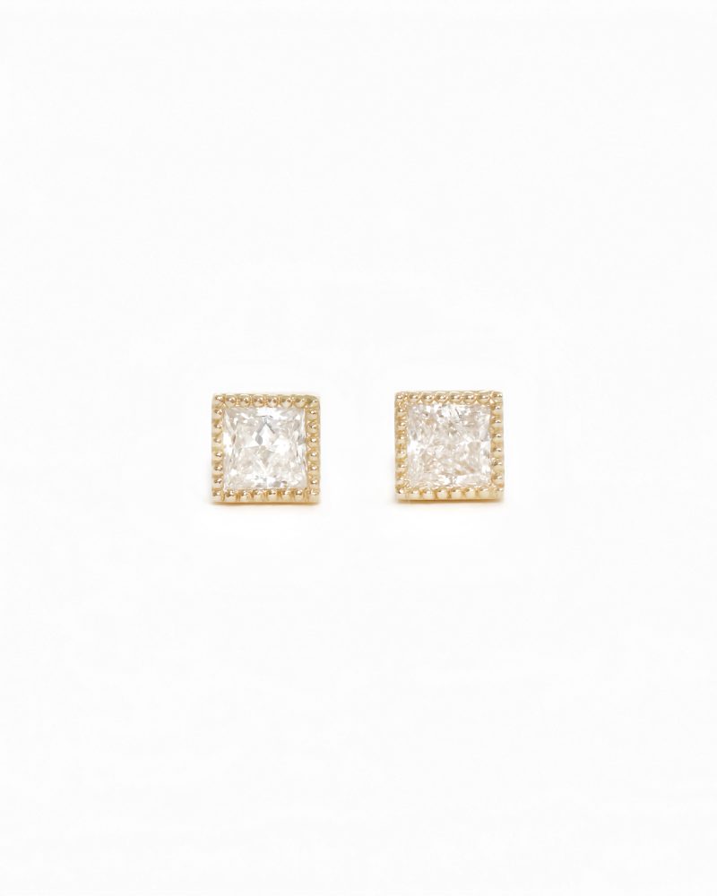 Princess Cut Diamond Milgrain Stud Earrings