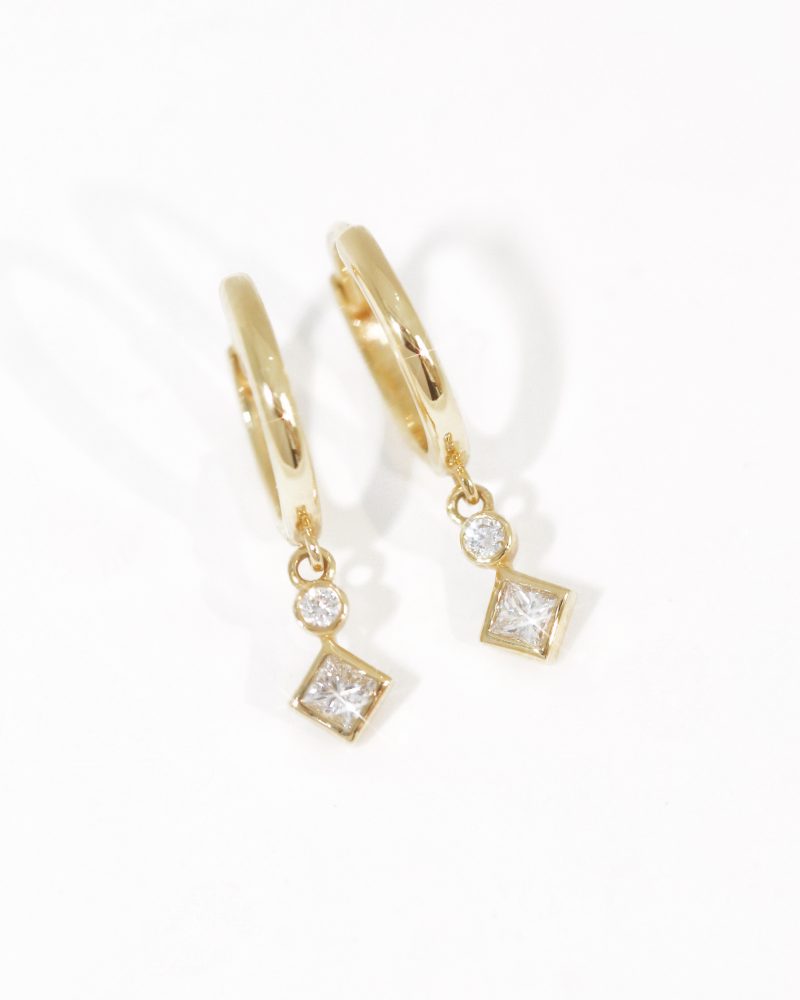 Round & Princess Cut Diamond Hoop Earrings