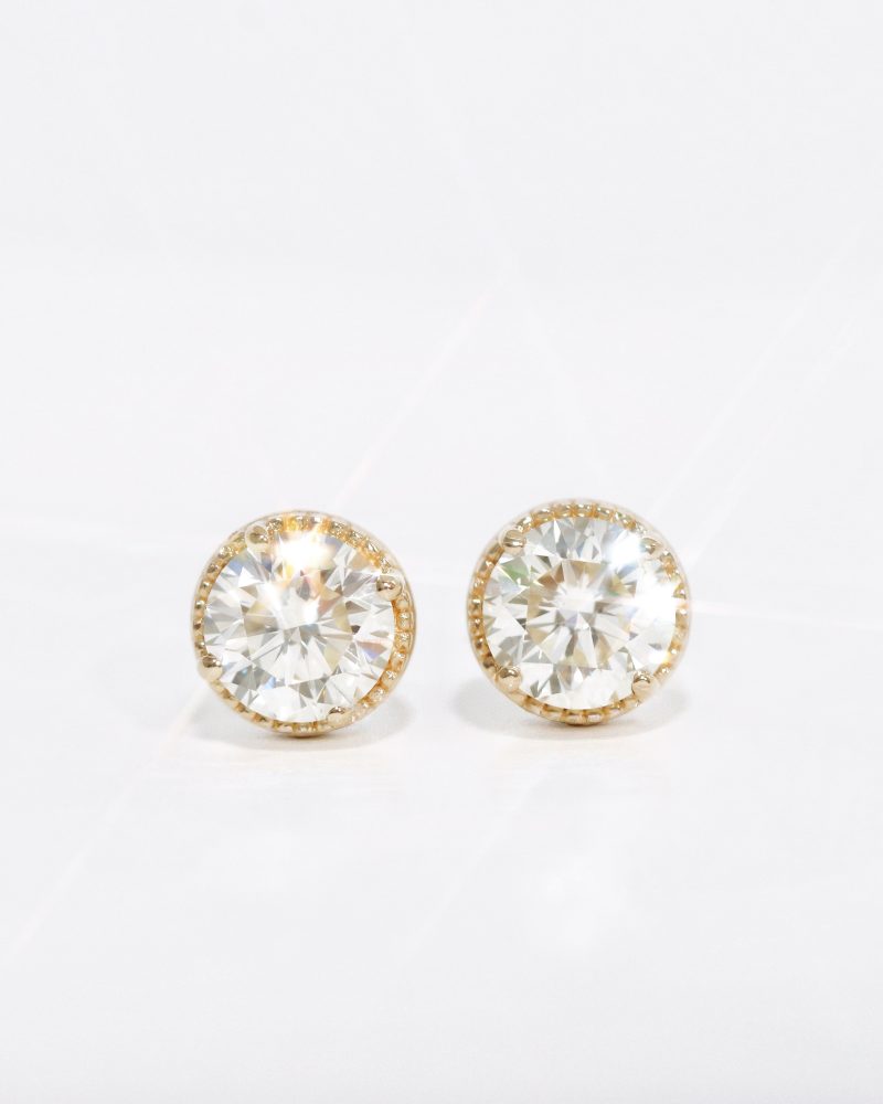 Round Diamond Milgrain Stud Earrings