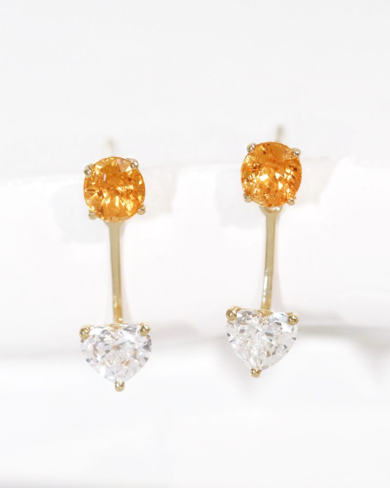 Oval Orange Garnet Heart Cut Diamond Stud Earrings