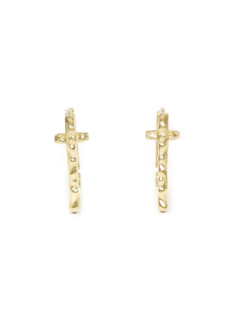 Hammered Cross Hoop Earrings