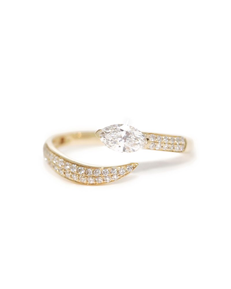 Marquise Cut Diamond Solitaire Wavy Open Ring