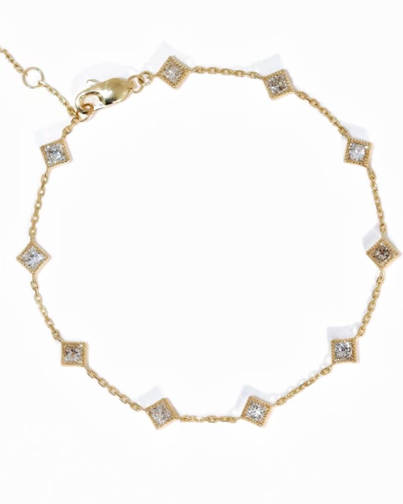 Milgrain Princess Cut Diamond Bracelet