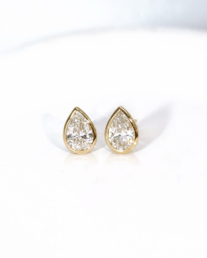 Pear Cut Diamond Bezel Stud Earrings