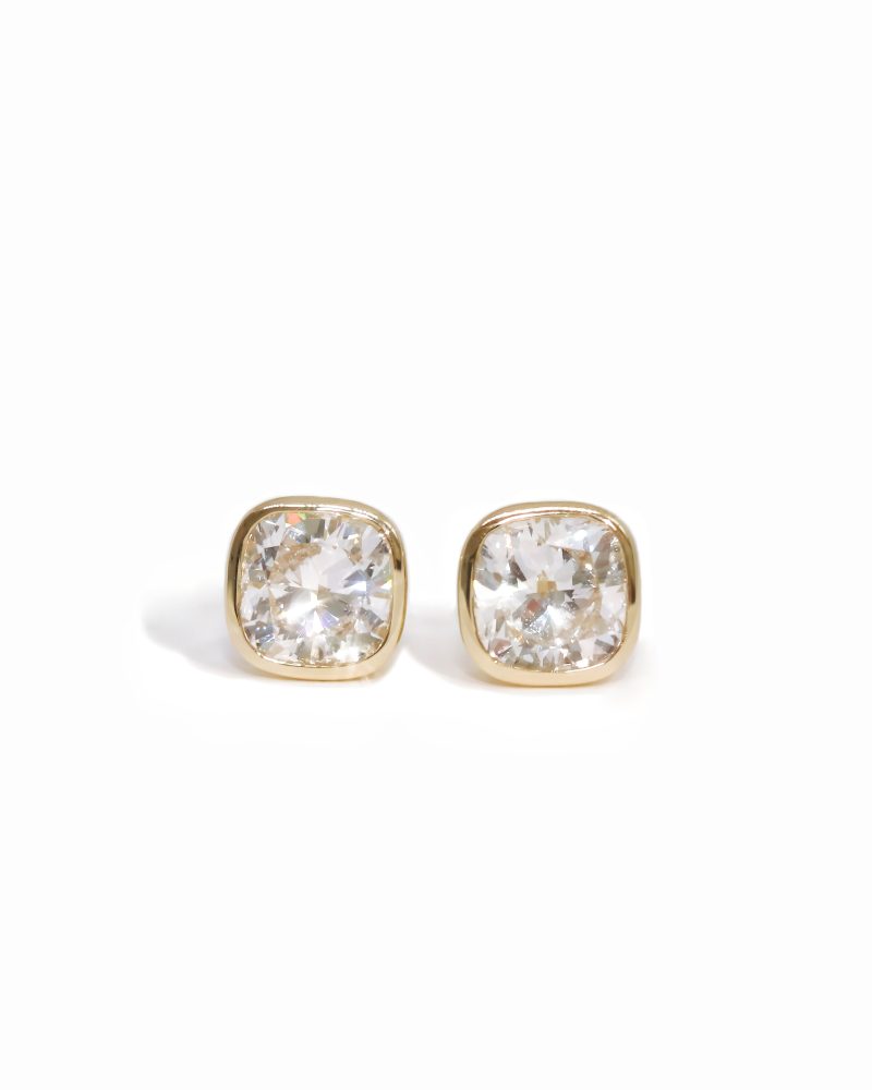 Cushion Cut Diamond Bezel Stud Earrings