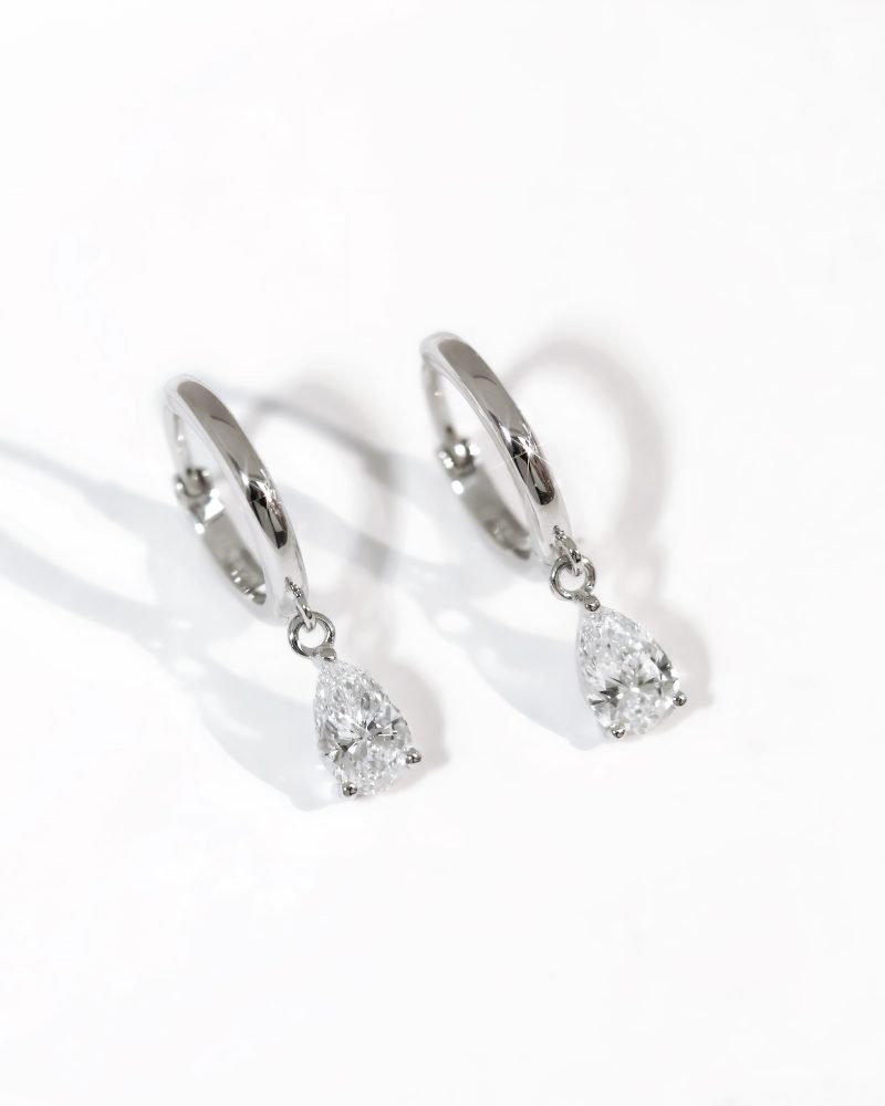 Pear Diamond Drop Hoop Earrings