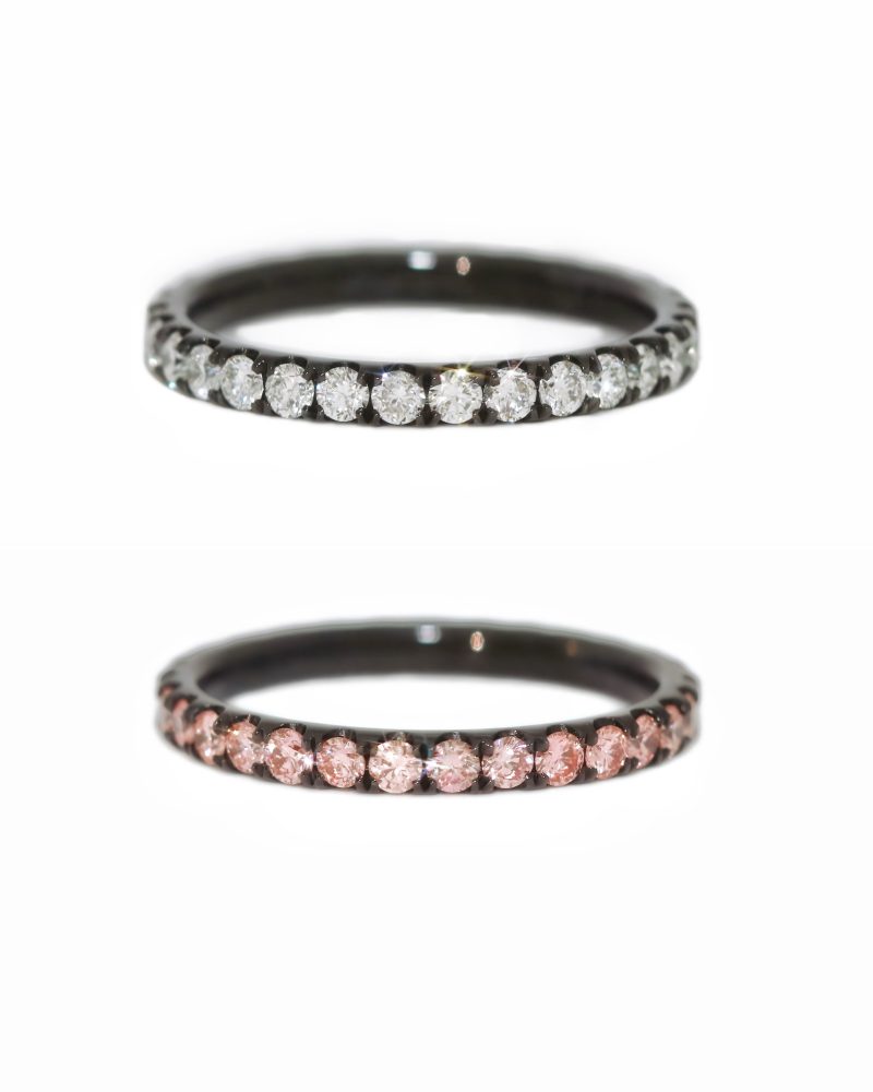 Black Gold Eternity Pink / White Diamond Ring