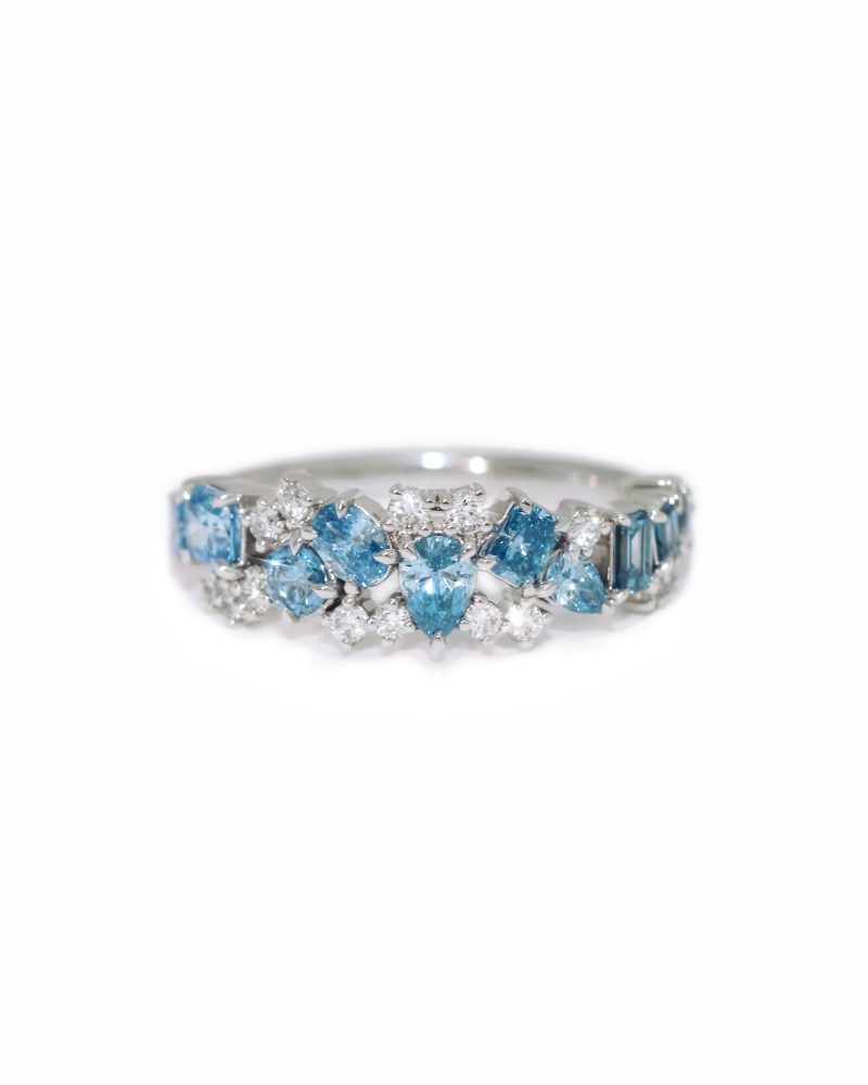 Asymmetrical Cluster Blue Diamond Ring