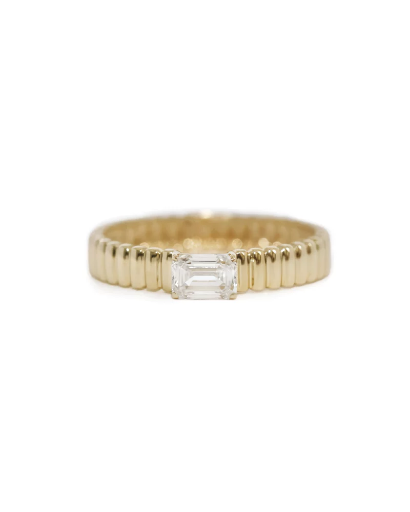 Emerald Cut Solitaire Diamond Accordion Ring